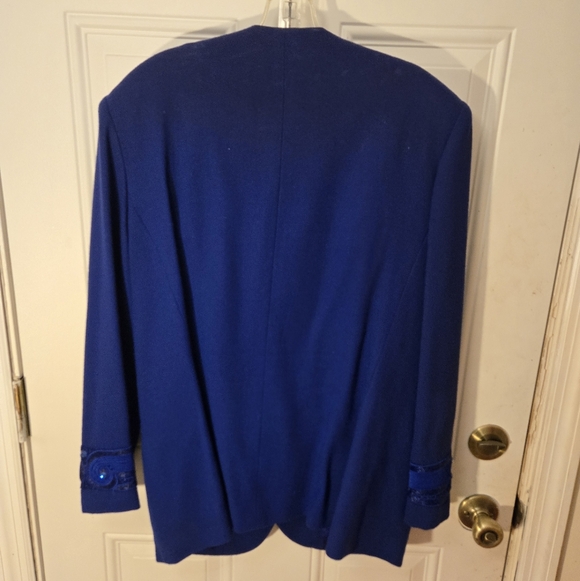 Vintage Nolan Miller Size 18 100% Wool Blue Blazer With Sequens Hong Kong - Picture 9 of 10